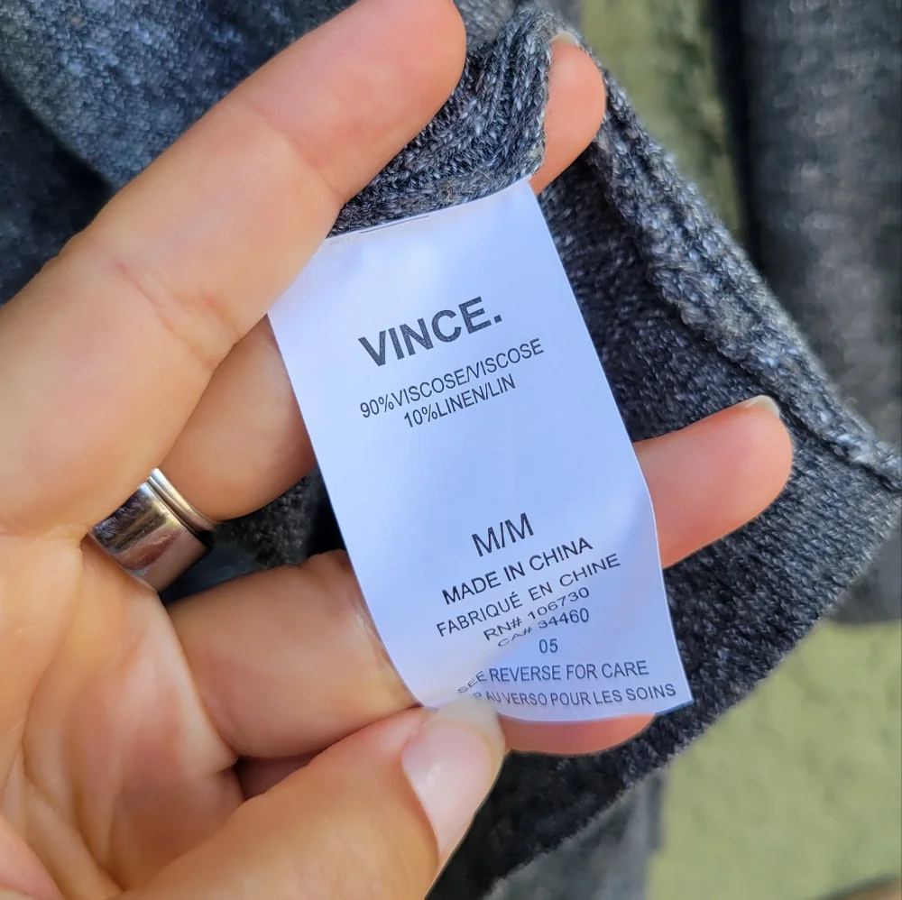 Vince Linen Blend Open Drape Heather Grey Cardigan